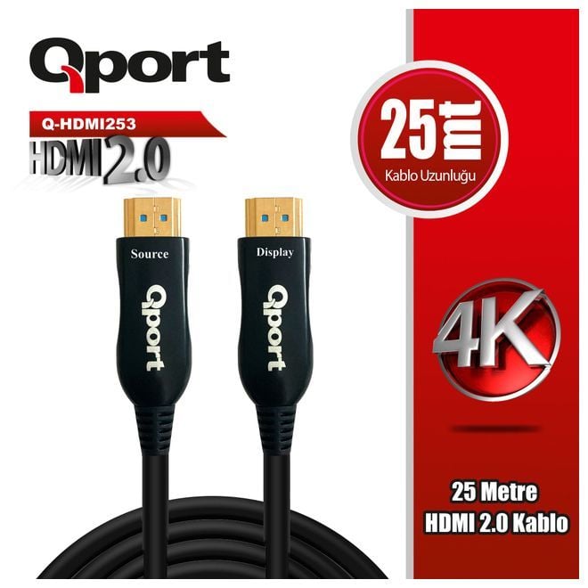 QPORT Q-HDMI253 HDMI KABLO 25MT Ver2.0 ALTIN UÇLU 3D 4K