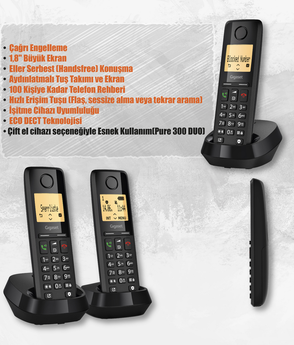 Gigaset Pure 300 Dect Telefon (siyah)