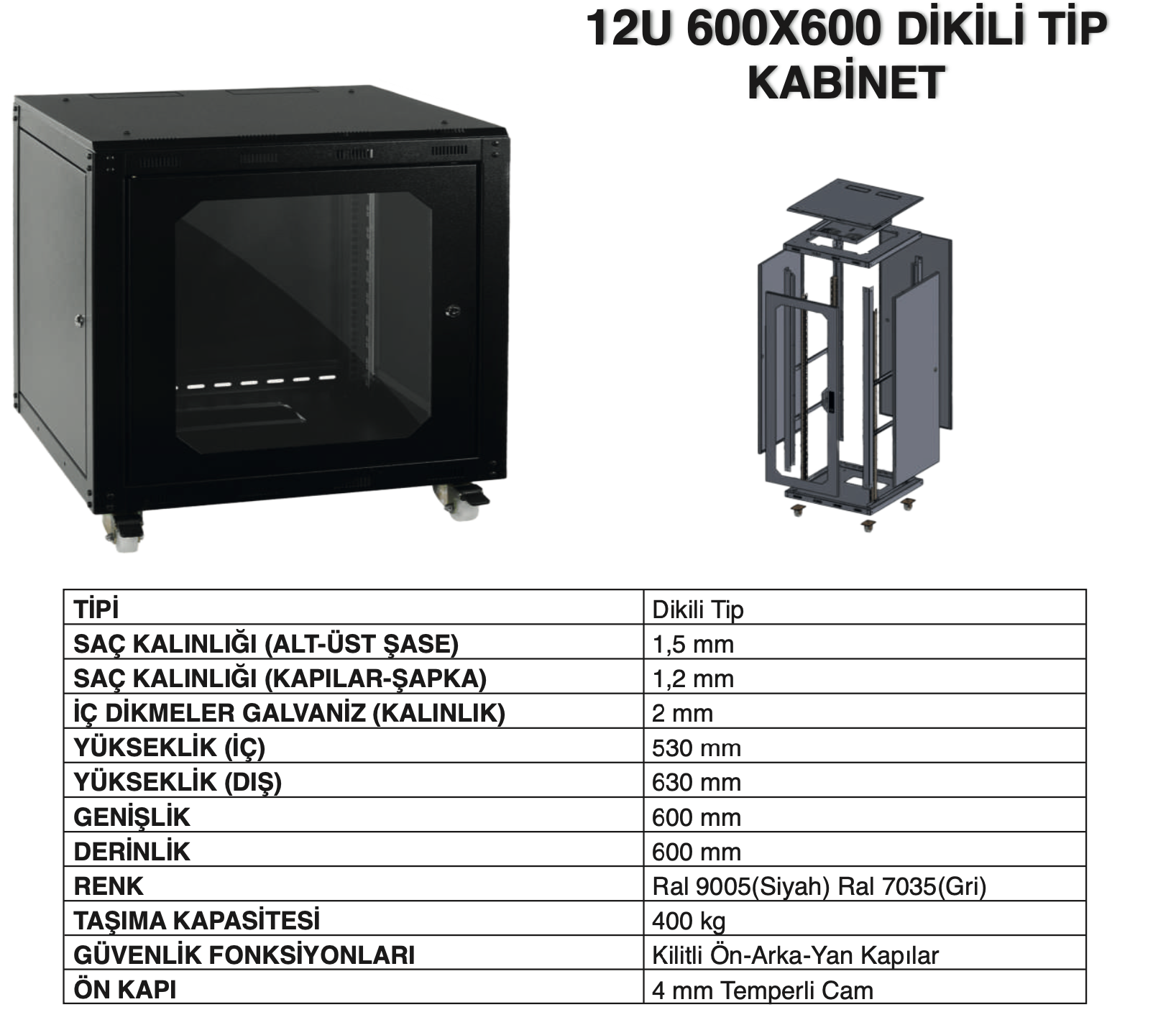 12U 600x600 dikili kabinet