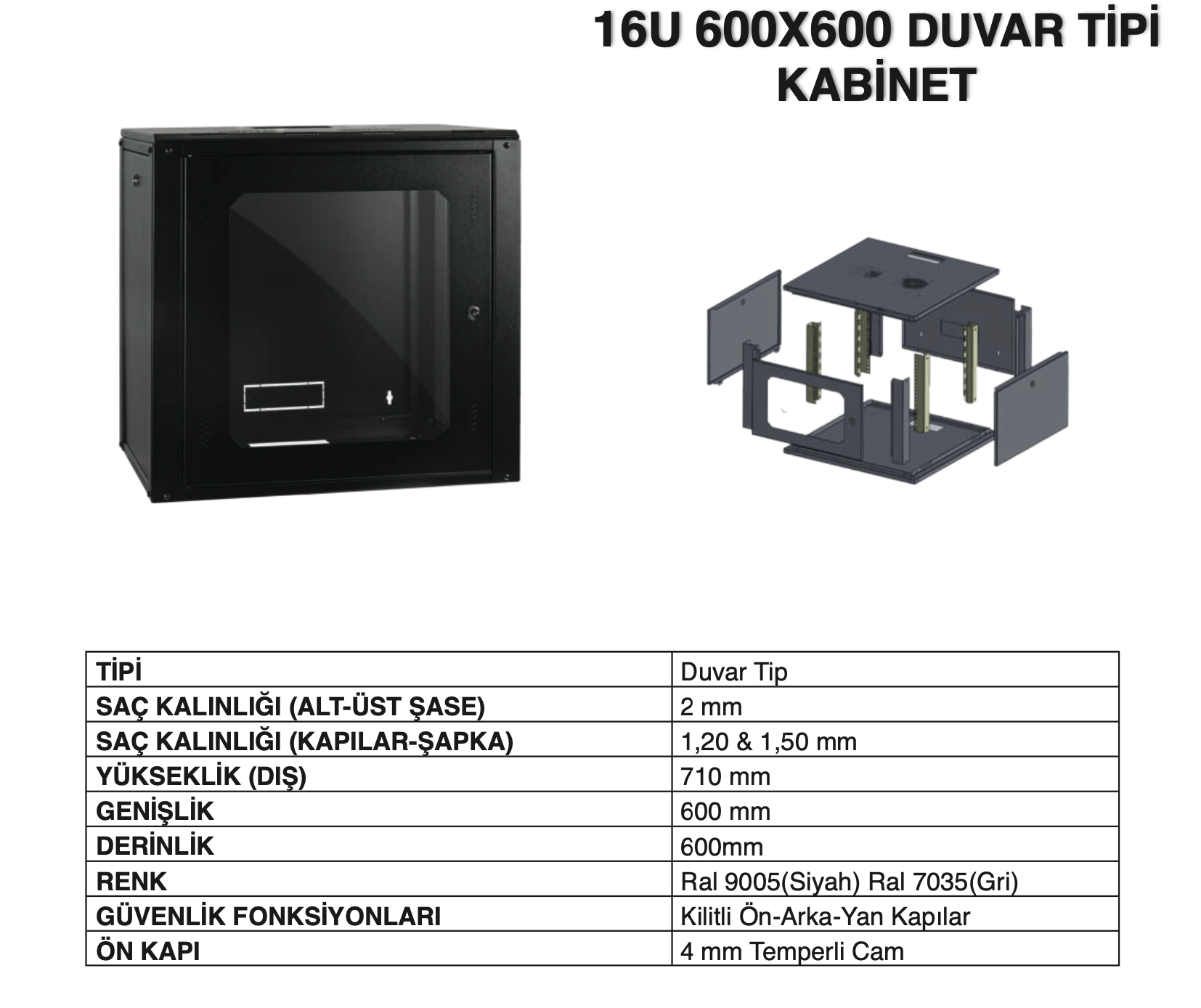 16U 600x600 Duvar Tipi Kabinet