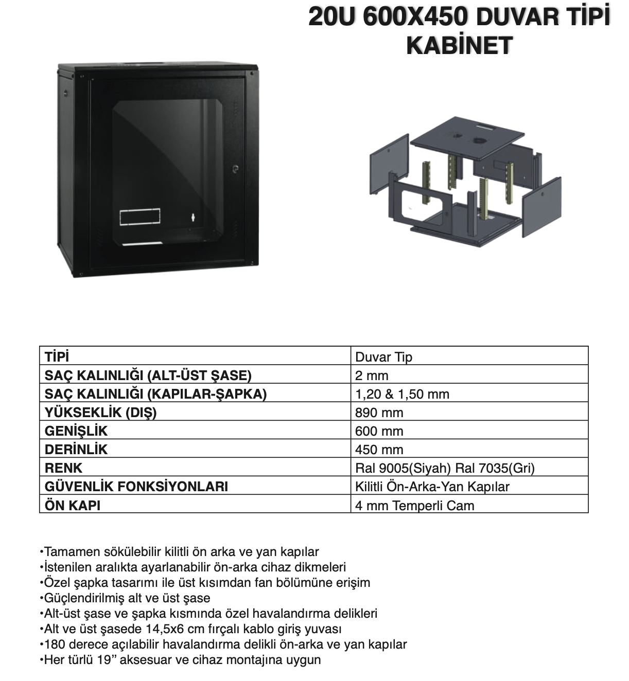 20u 600x450 duvar tipi kabinet