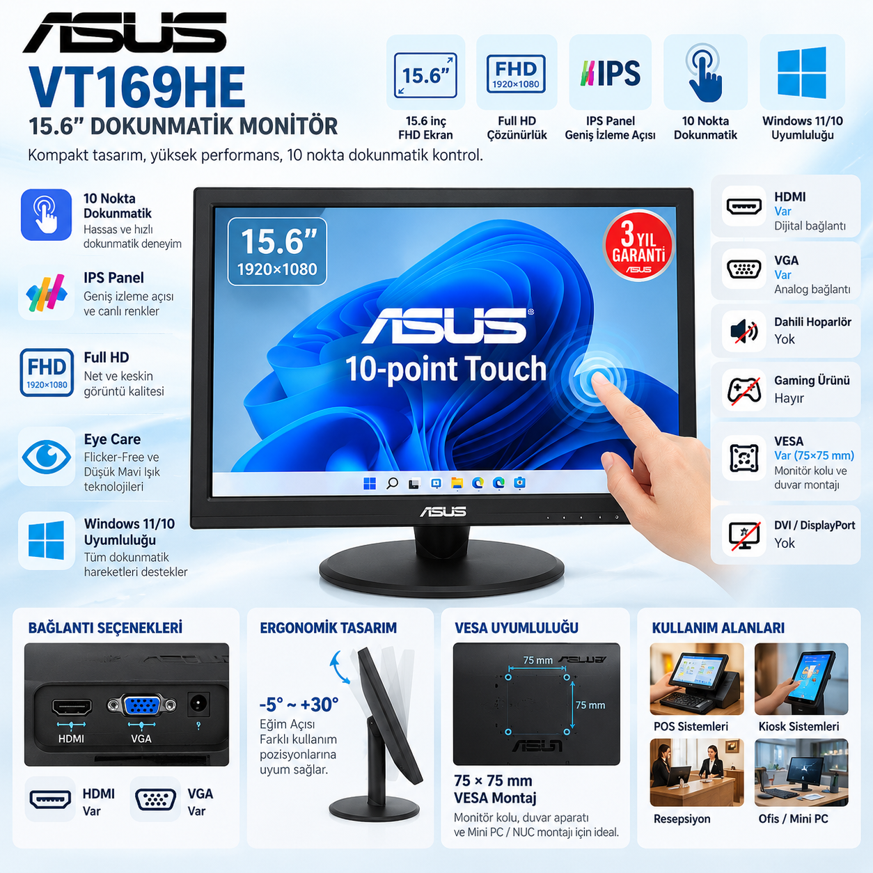 ASUS VT169HE 15.6 monitör