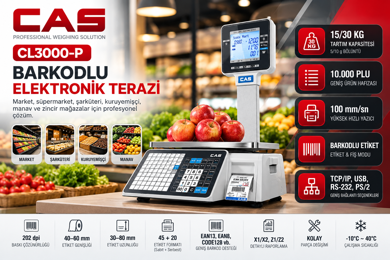 CAS CL3000-P 30kg terazi fiyat