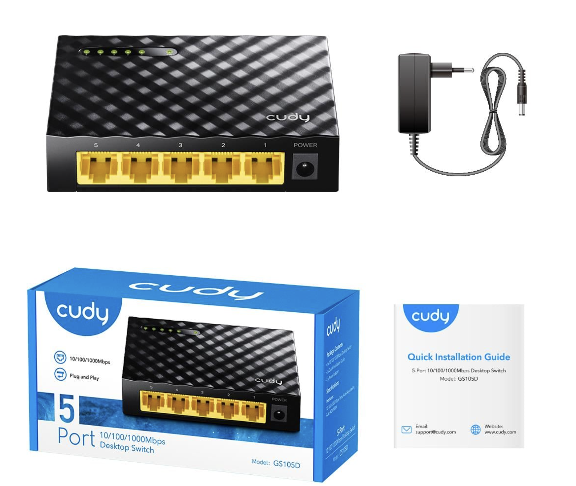 CUDY GS105D 5 PORT 10/100/1000 YONETILEMEZ DESKTOP SWITCH PLASTİK KASA