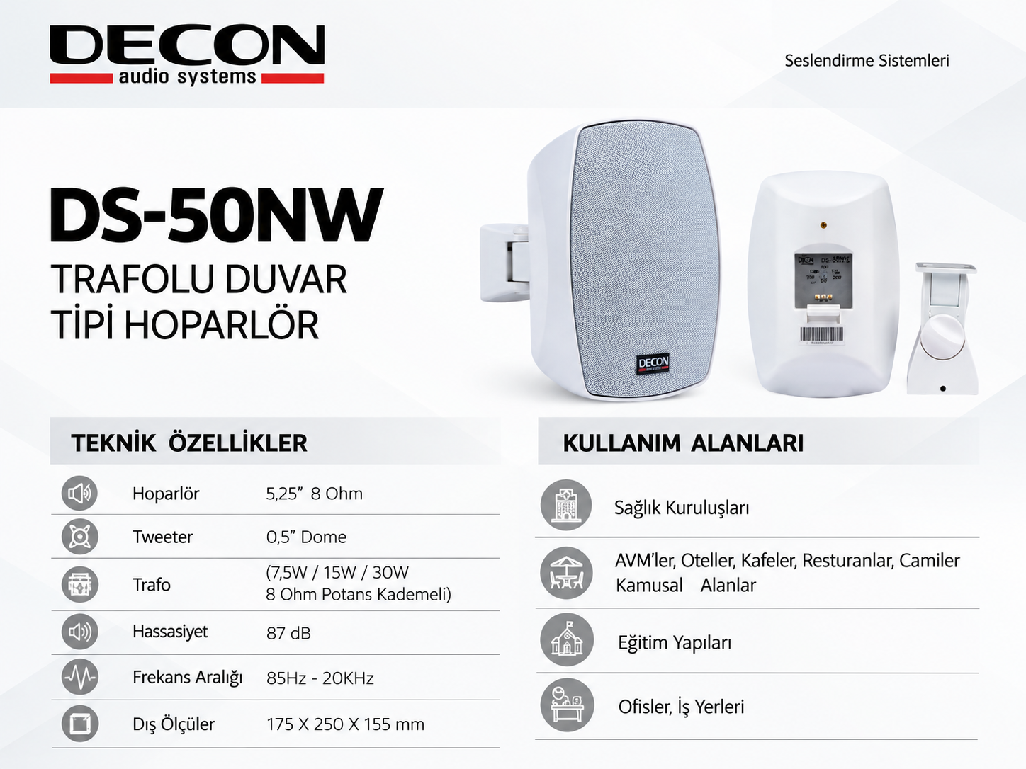 DECON DS-50NW 5'' IP55 SÜTUN HOPARLÖR