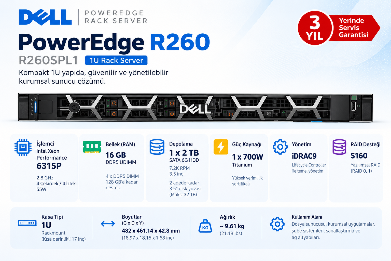 DELL R260SPL1 XEON 6315P sunucu fiyat
