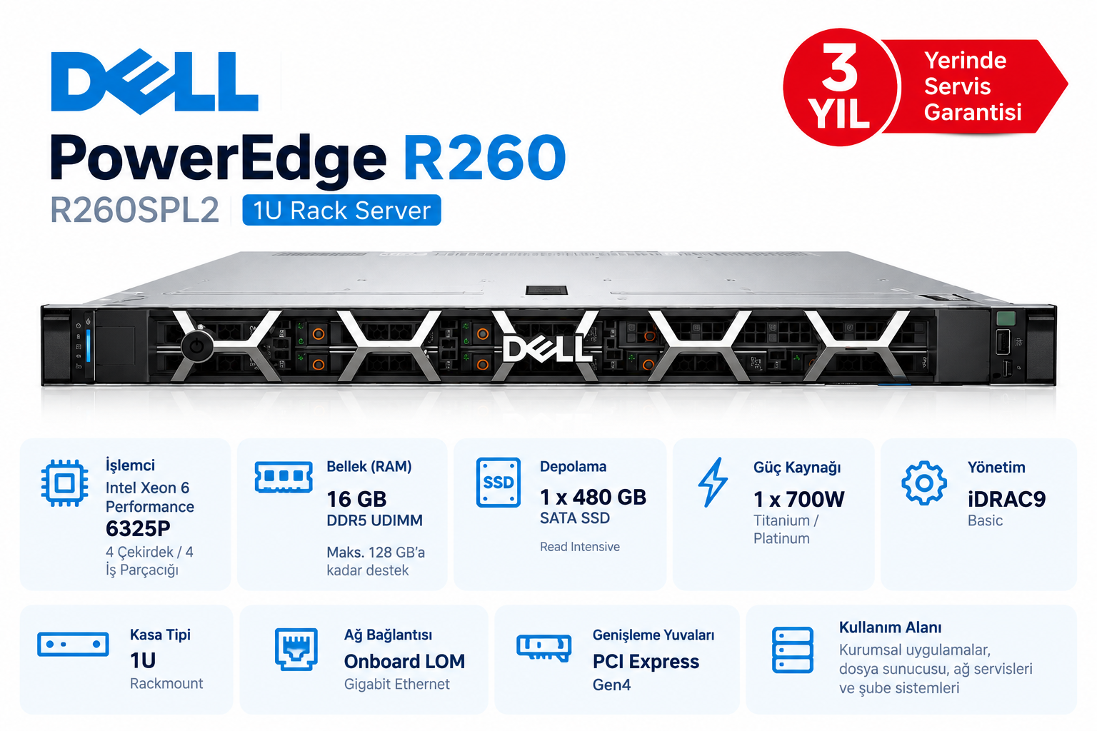 DELL R260SPL2 XEON 6325P server fiyat