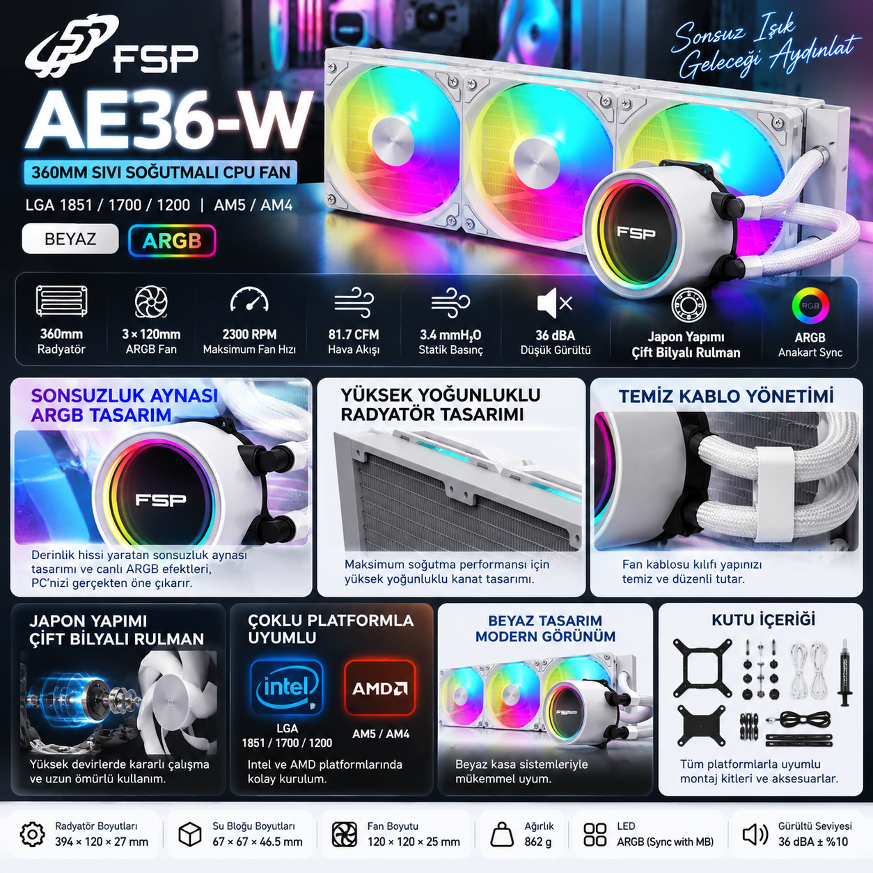 FSP AE36-W BEYAZ 360MM fan fiyat