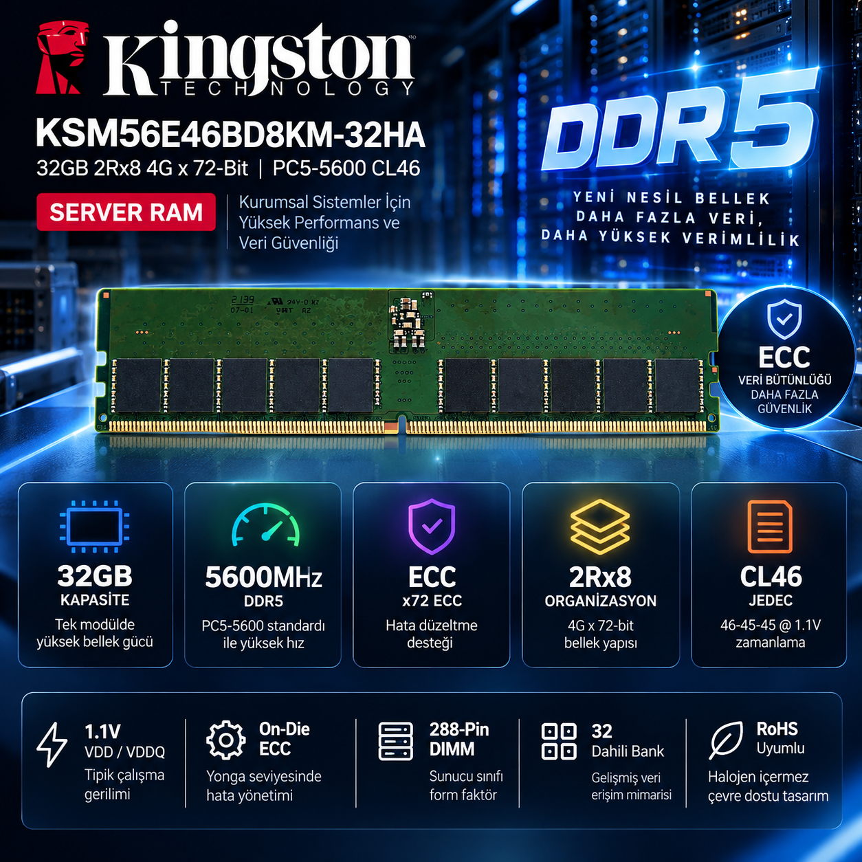 KINGSTON KSM56E46BD8KM-32HA 32GB sunucu ram