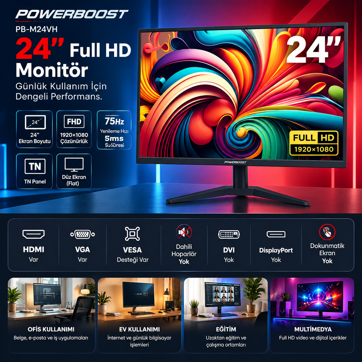 POWERBOOST PB-M24VH monitör fiyat