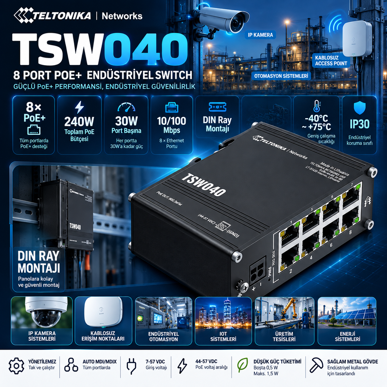 TELTONİKA TSW040 8 PORT 10/100 8 PORT POE