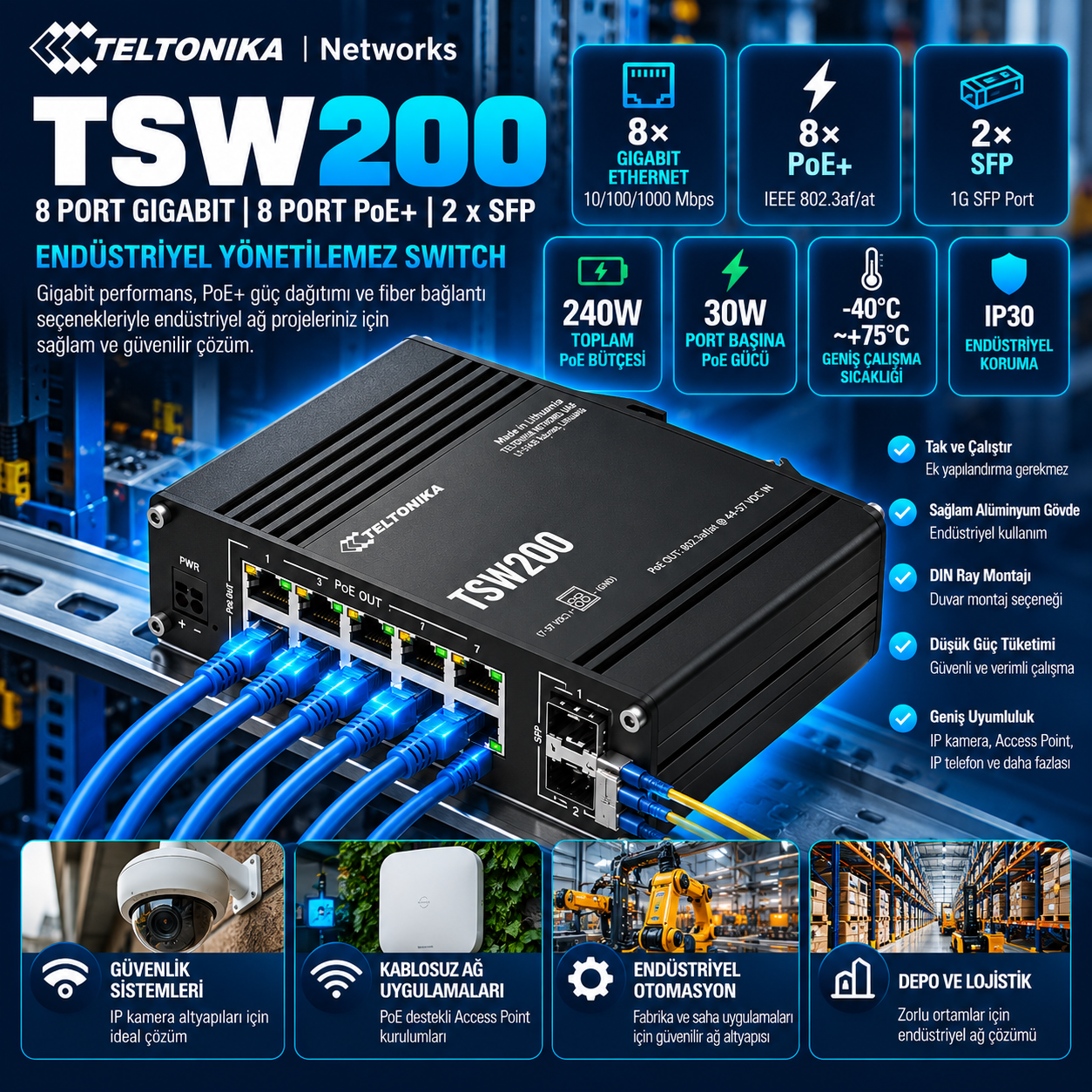 TELTONİKA TSW200 8 PORT fiyat