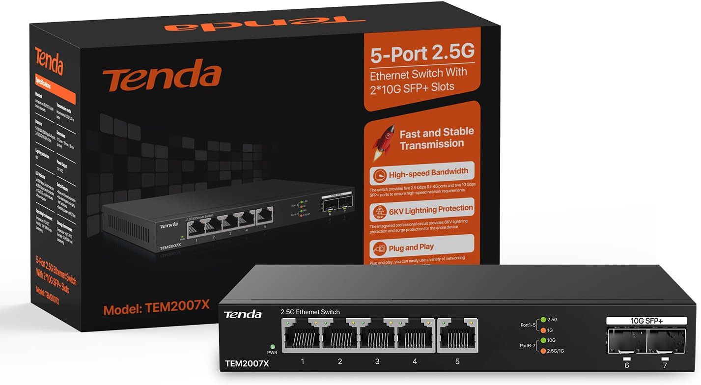 TENDA TEM2007X 5 PORT 10/100/1000/2.5G 2 X SFP YONETILEBILIR DESKTOP SWITCH