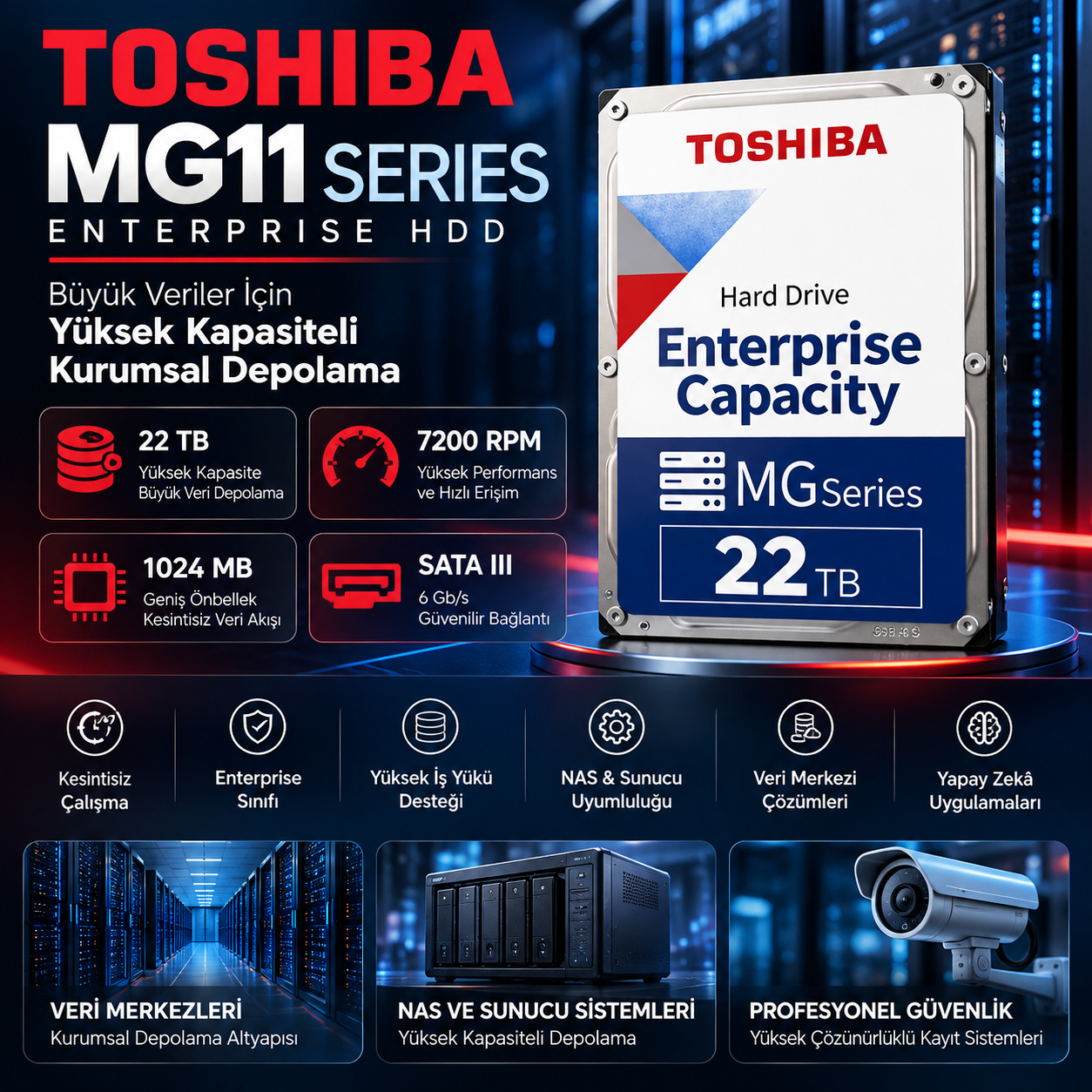 TOSHIBA MG11 22TB enterprice hdd fiyat