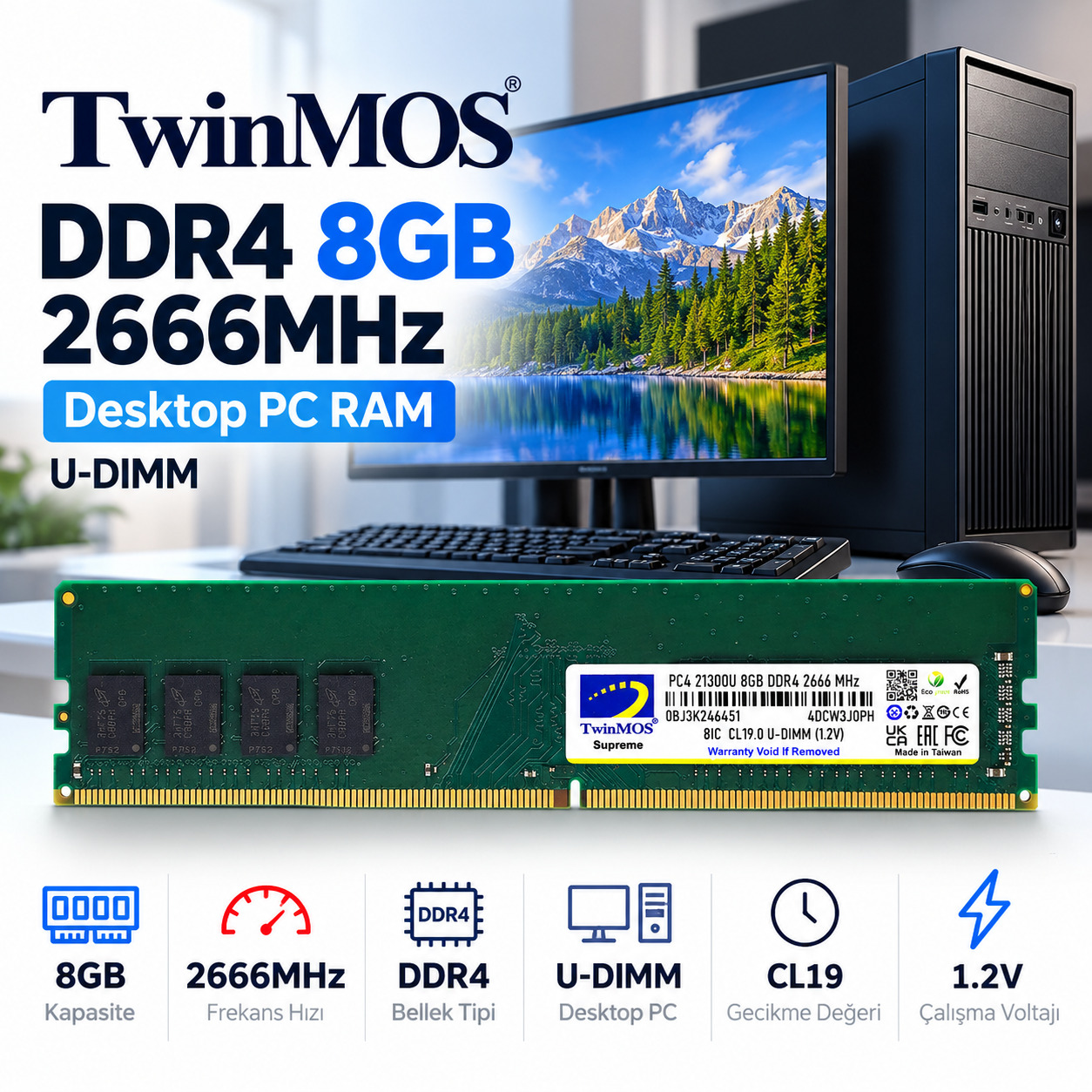 TWINMOS 8GB 2666MHz DDR4 MDD48GB2666D PC RAM