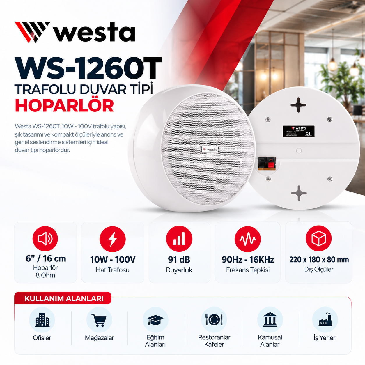 WESTA WS-1260T TRAFOLU SÜTUN HOPARLÖRÜ