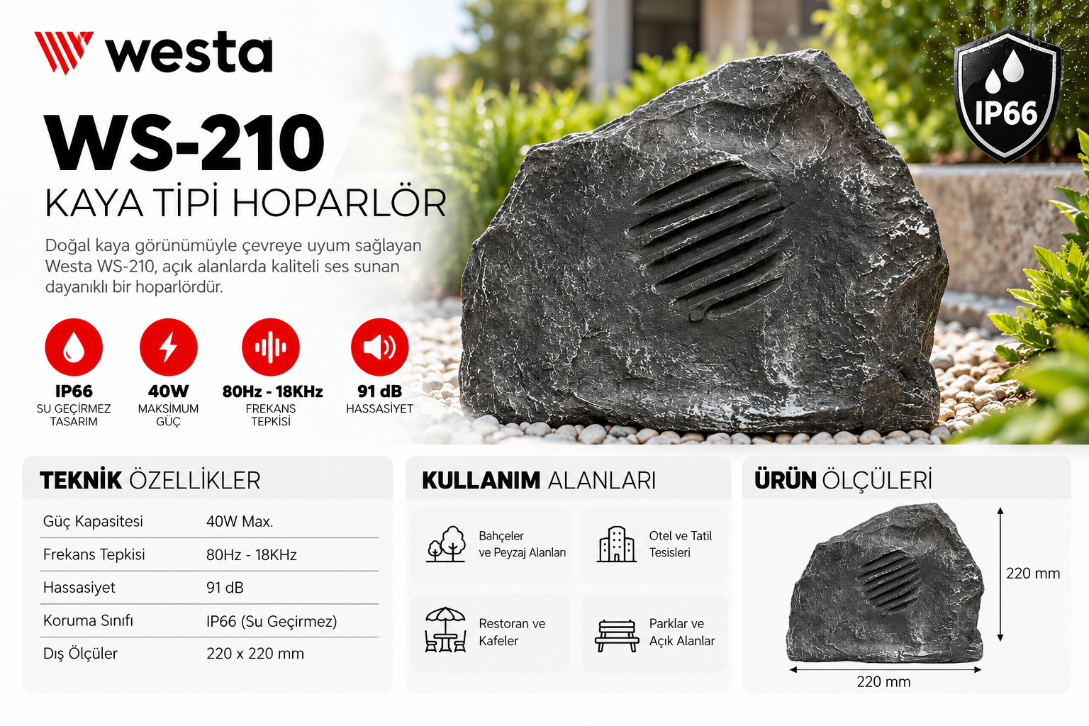 WESTA WS-210 KAYA TİPİ HOPARLÖR