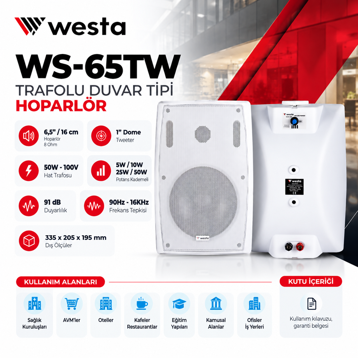 WESTA WS-65TW 16CM BEYAZ PLASTİK KABİN HOPARLÖR