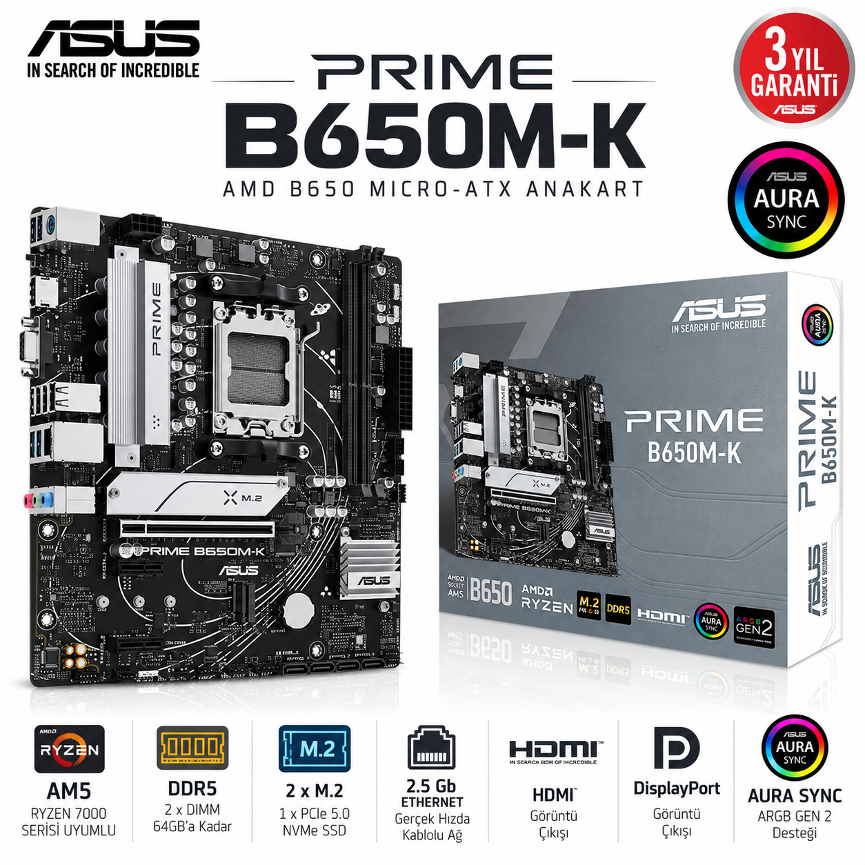 ASUS PRIME B650M-K AM5 DDR5 B650 micro ATX anakart