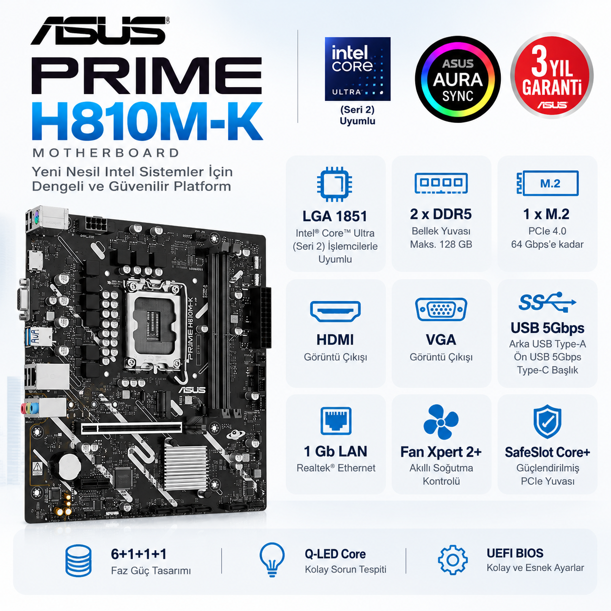 ASUS PRIME H810M-K DDR5 LGA 1851 Intel anakart