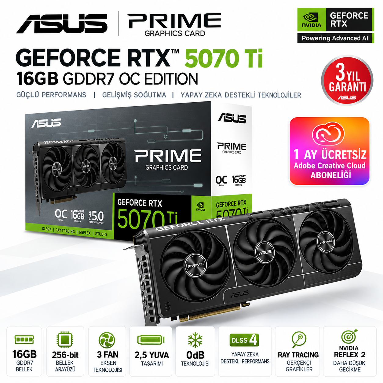 ASUS PRIME GeForce RTX 5070 Ti 16GB GDDR7 OC Edition ekran kartı