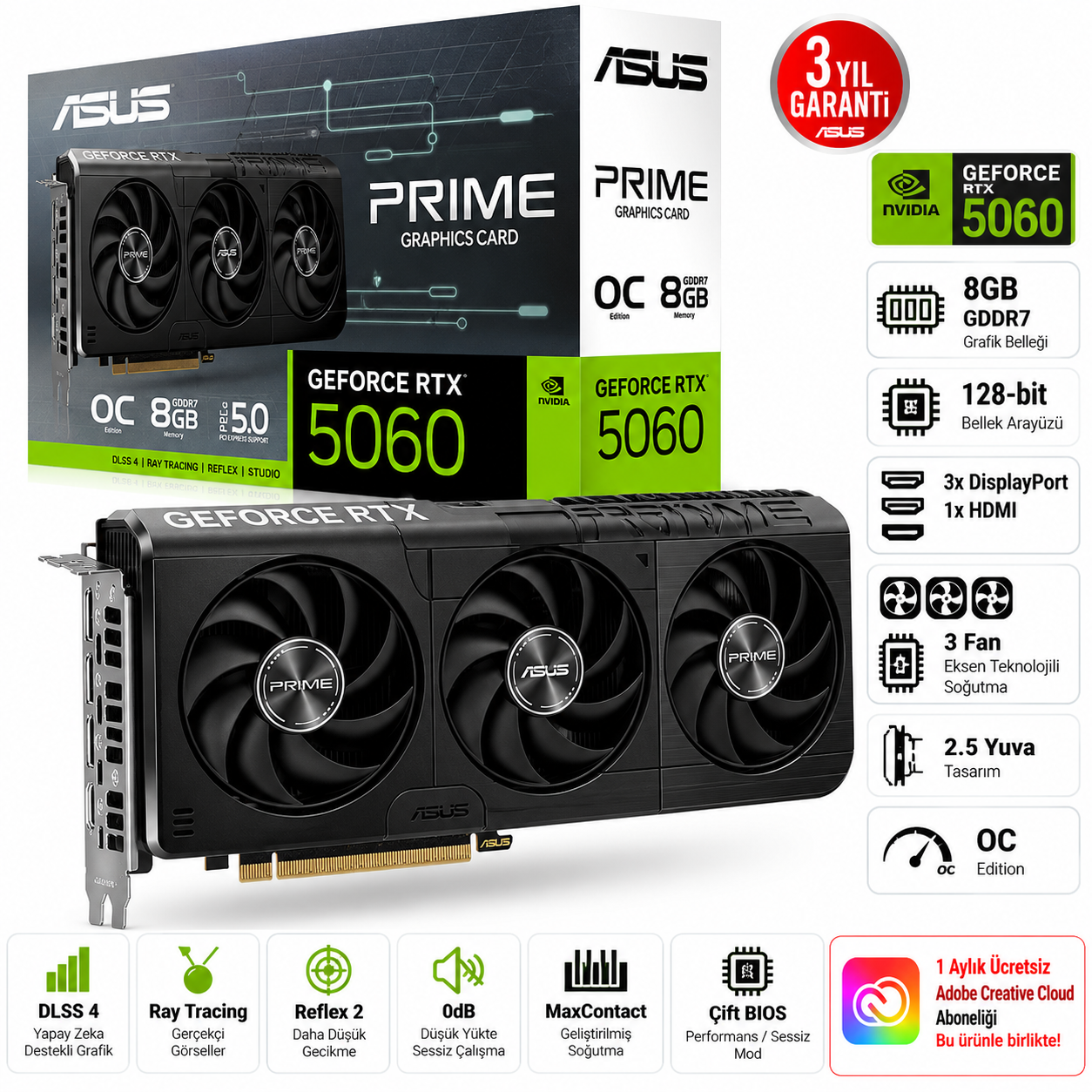 ASUS PRIME-RTX5060-O8G GeForce RTX 5060 8GB GDDR7 ekran kartı