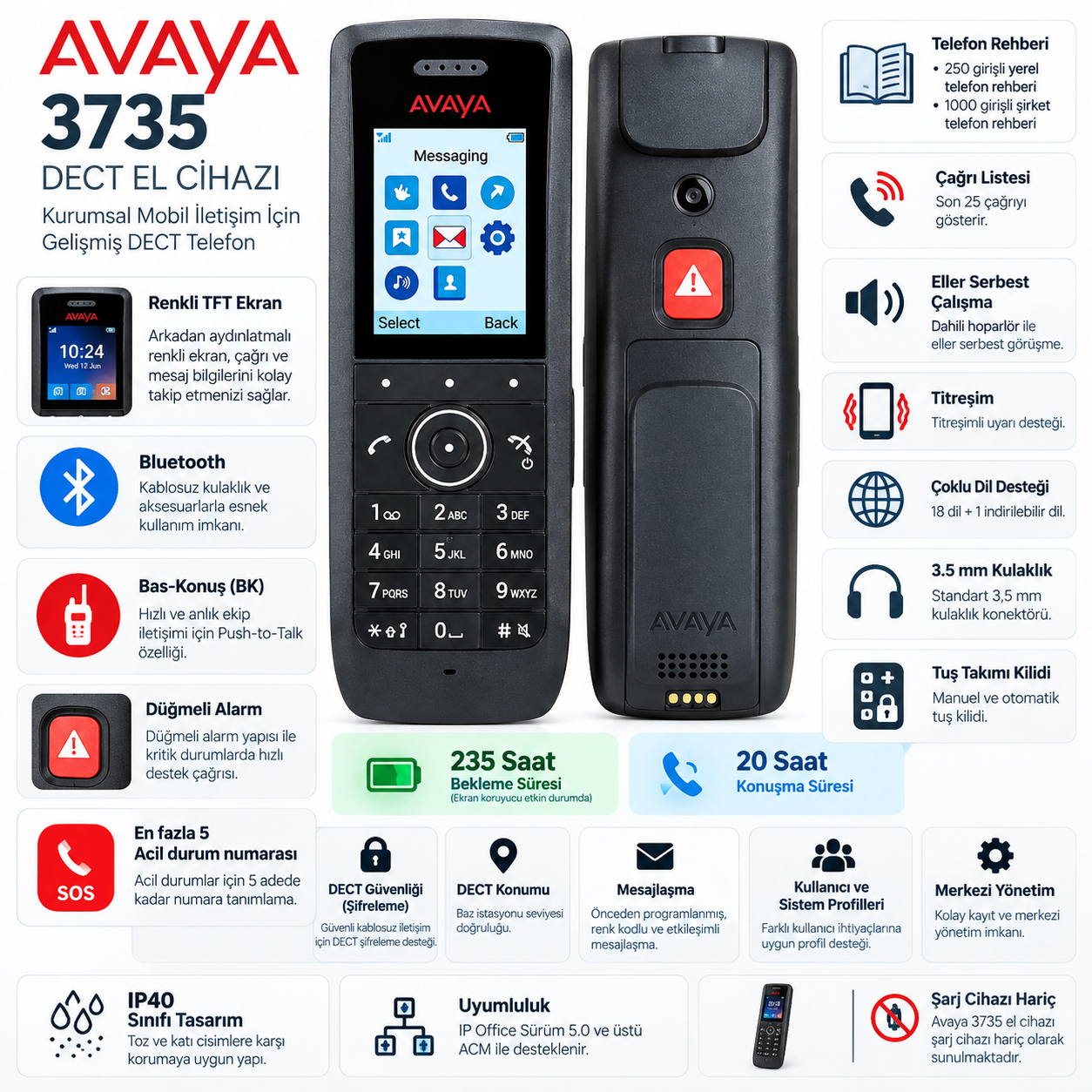 Avaya 3735 DECT El Cihazı Bluetooth Renkli Ekran