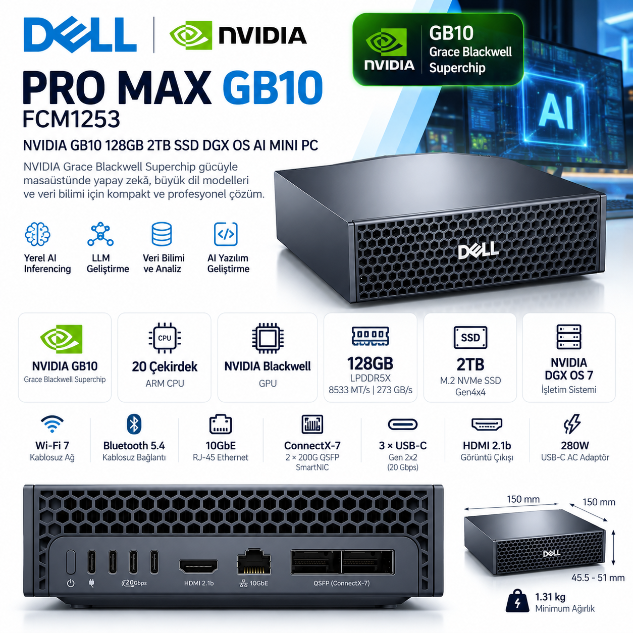 Dell Pro Max GB10 FCM1253 NVIDIA GB10 128GB 2TB AI Mini PC