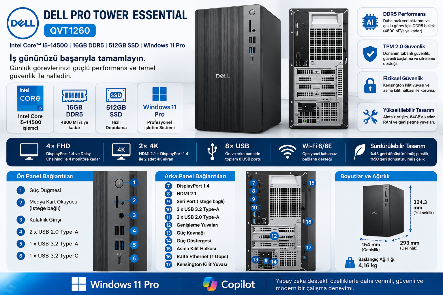 Dell Pro Tower Essential QVT1260 i5-14500 16GB 512GB SSD Windows 11 Pro PC