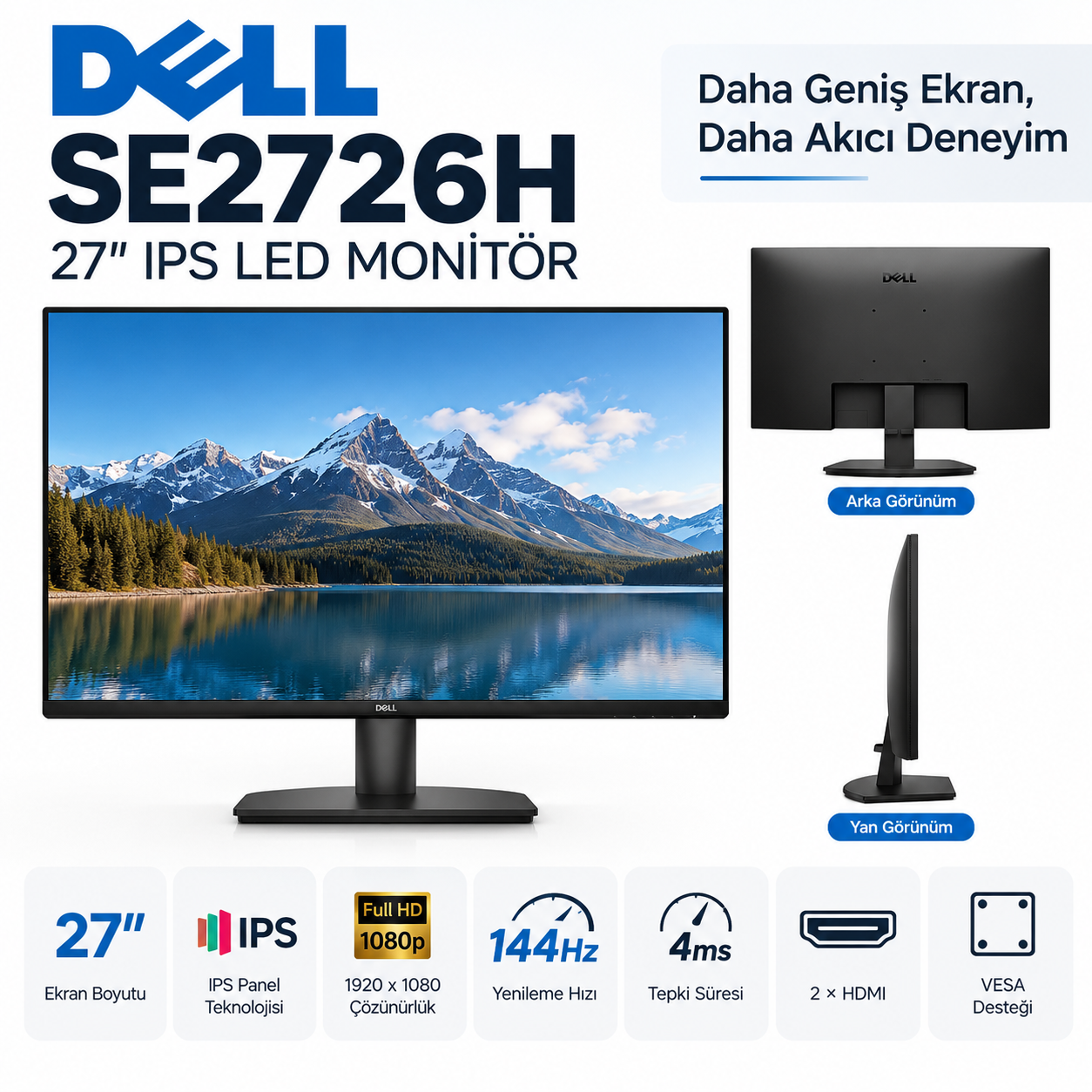 DELL SE2726H 27 inç 144Hz Full HD IPS LED monitör