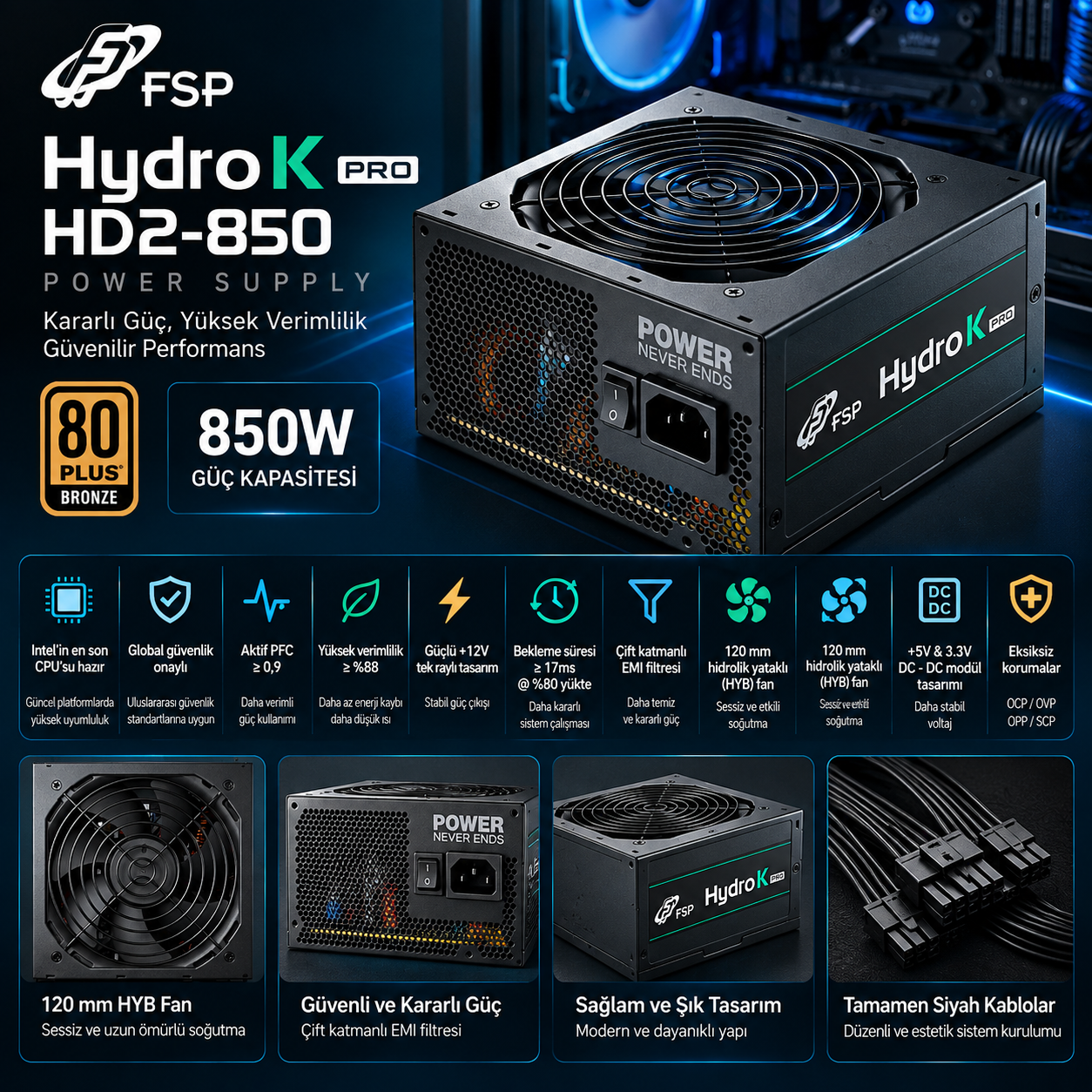 FSP HYDRO K PRO HD2-850 850W 80 Plus Bronze Power Supply