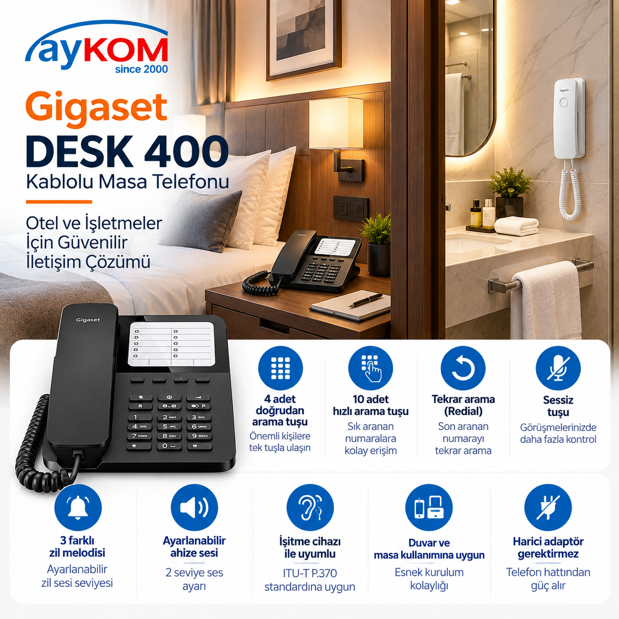 Gigaset Desk 400 Siyah kablolu analog masa ve duvar telefonu