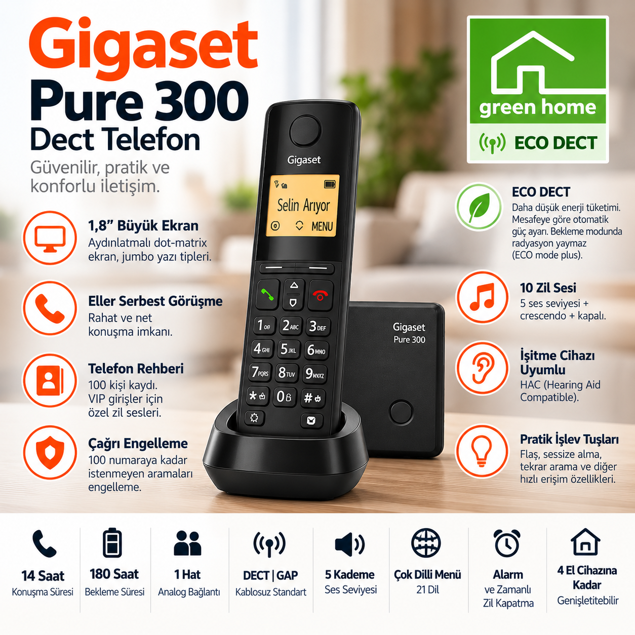 gigaset-pure-300-siyah-dect-telefon