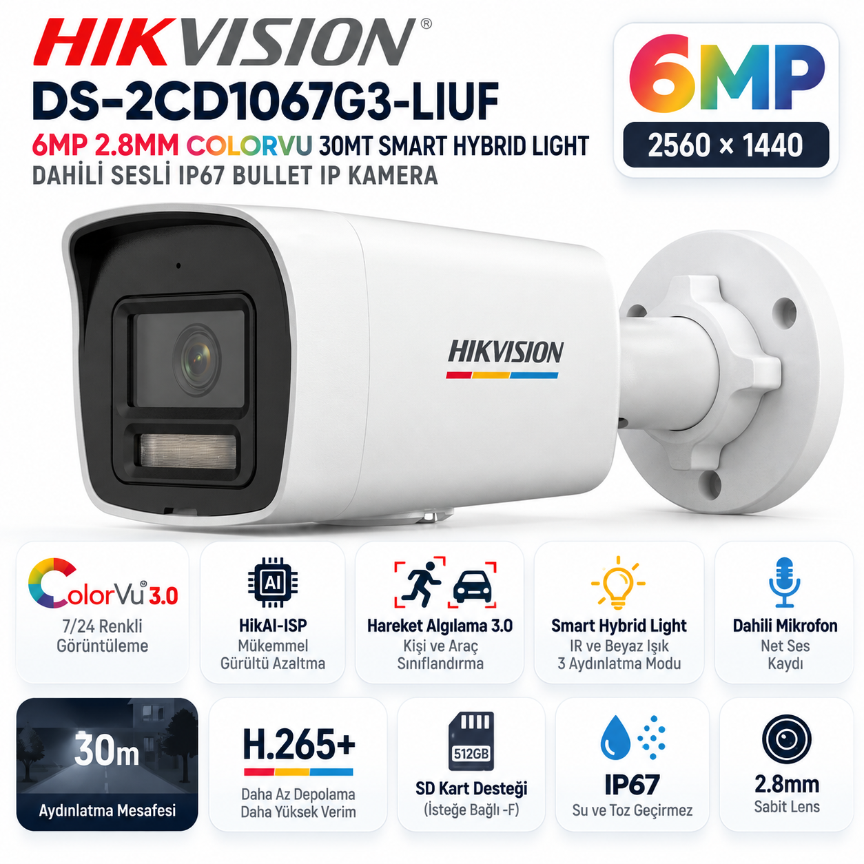 HIKVISION DS-2CD1067G3-LIUF 6MP 2.8mm ColorVu Smart Hybrid Light bullet IP kamera
