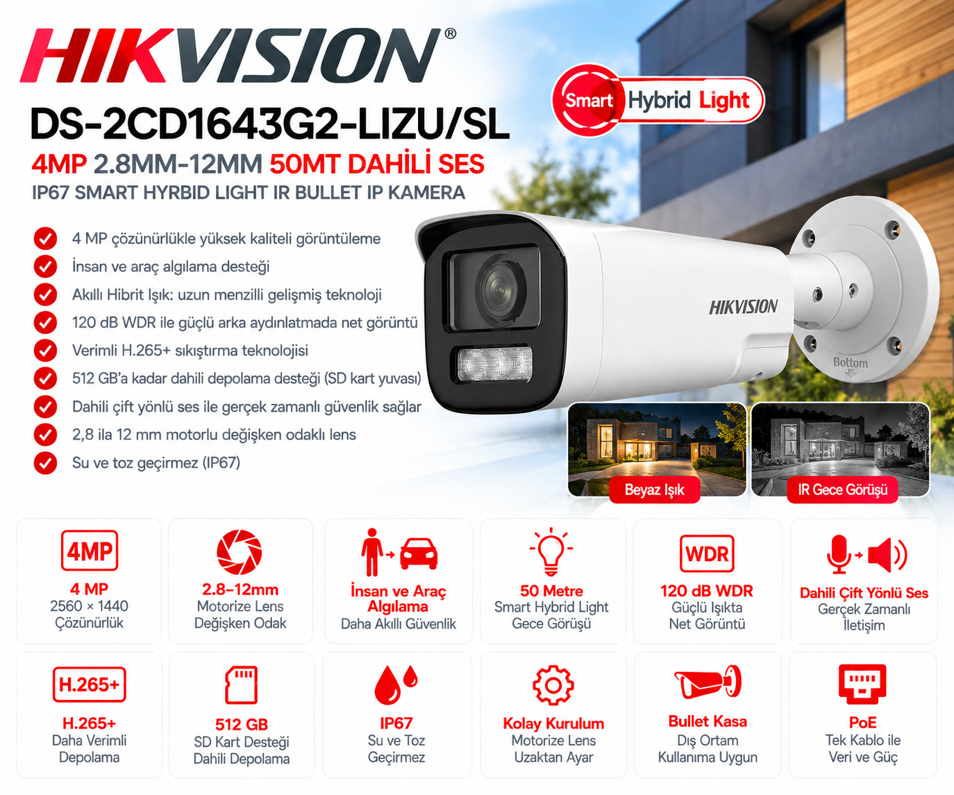 HIKVISION DS-2CD1643G2-LIZU/SL 4MP 2.8-12mm Smart Hybrid Light bullet IP kamera
