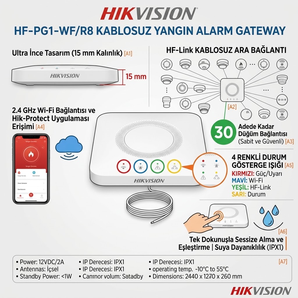 Hikvision HF-PG1-WF/R8 kablosuz yangın alarm paneli alan genişletici wireless gateway
