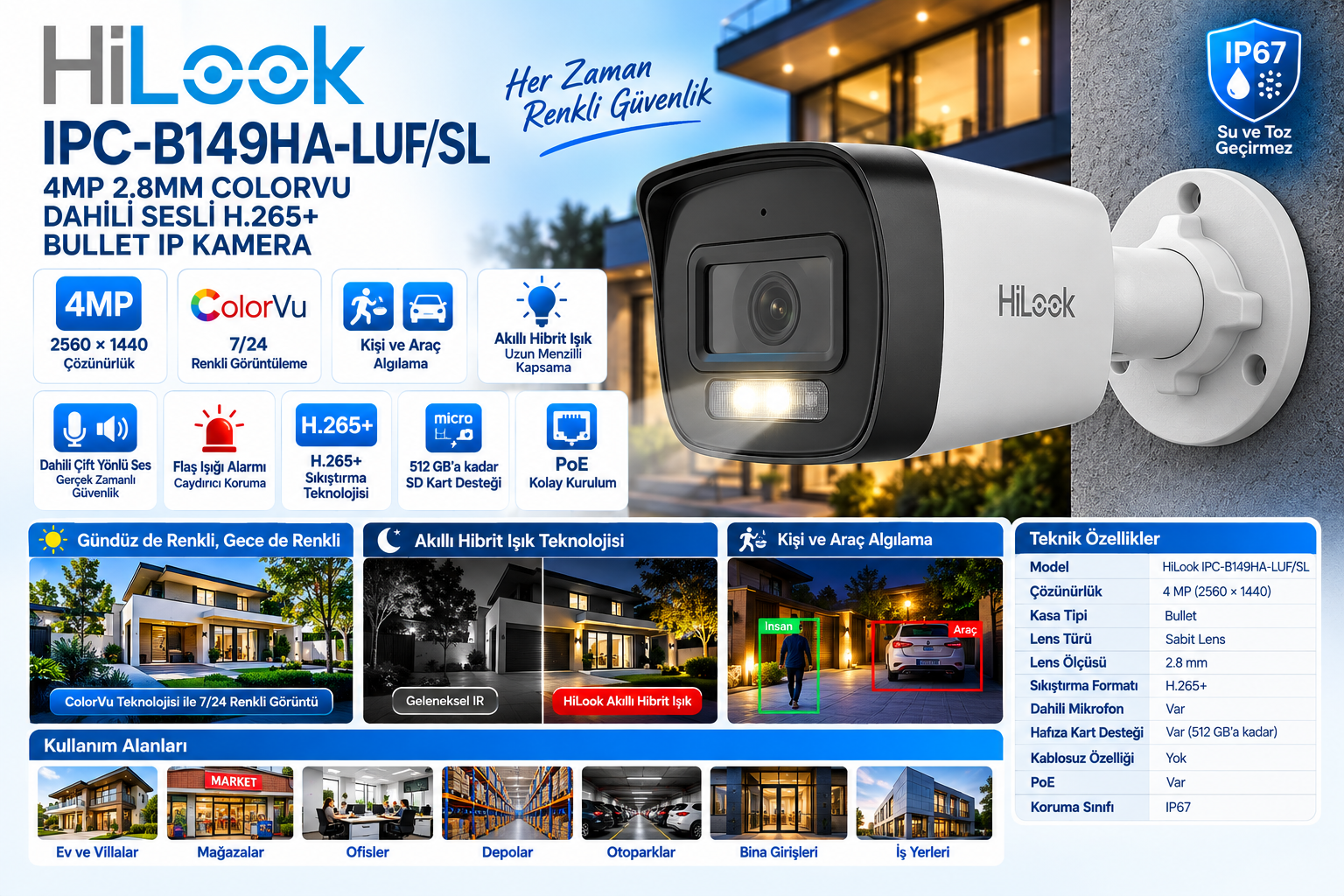 HILOOK IPC-B149HA-LUF/SL 4MP 2.8mm ColorVu bullet IP kamera