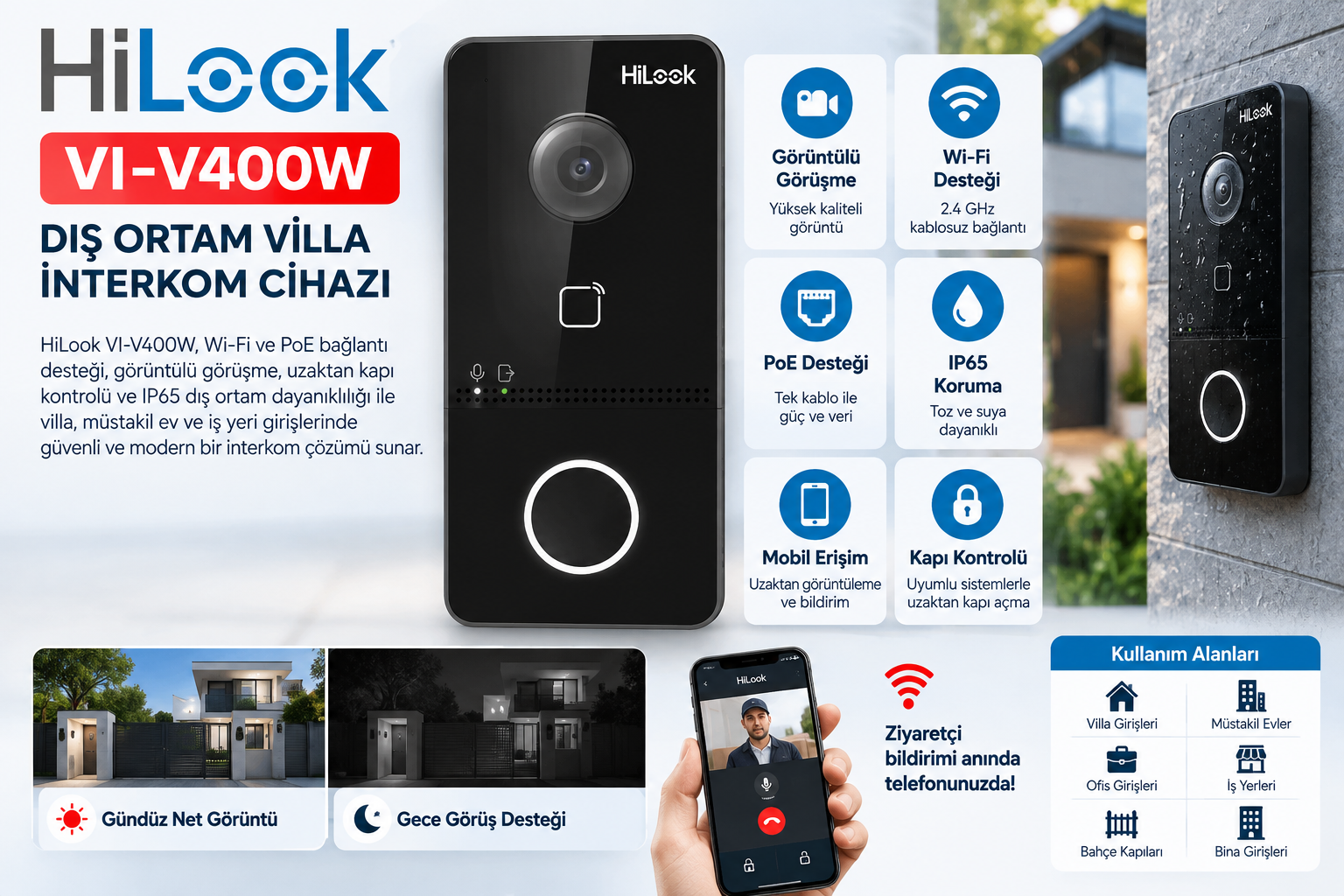 HiLook VI-V400W Wi-Fi PoE IP65 dış ortam villa interkom cihazı