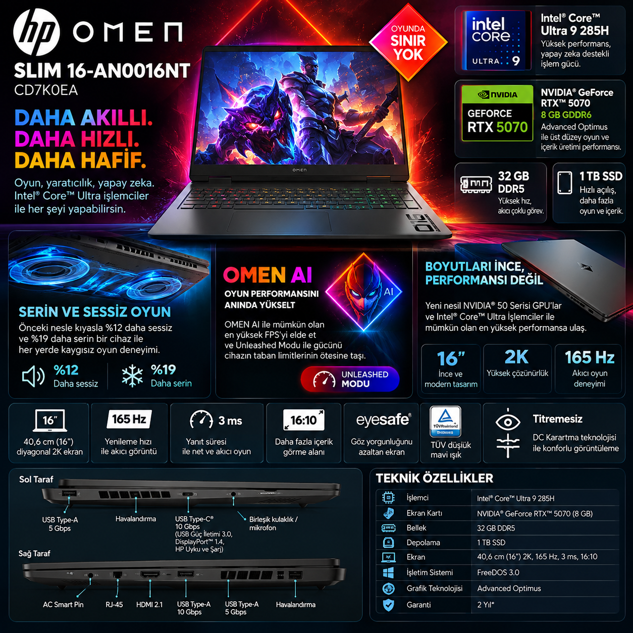 HP OMEN Slim 16-an0016nt CD7K0EA Ultra 9 RTX 5070 gaming notebook