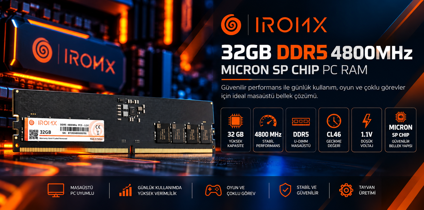 IROMX 32GB 4800MHz DDR5 (MICRON SP CHIP) PC RAM