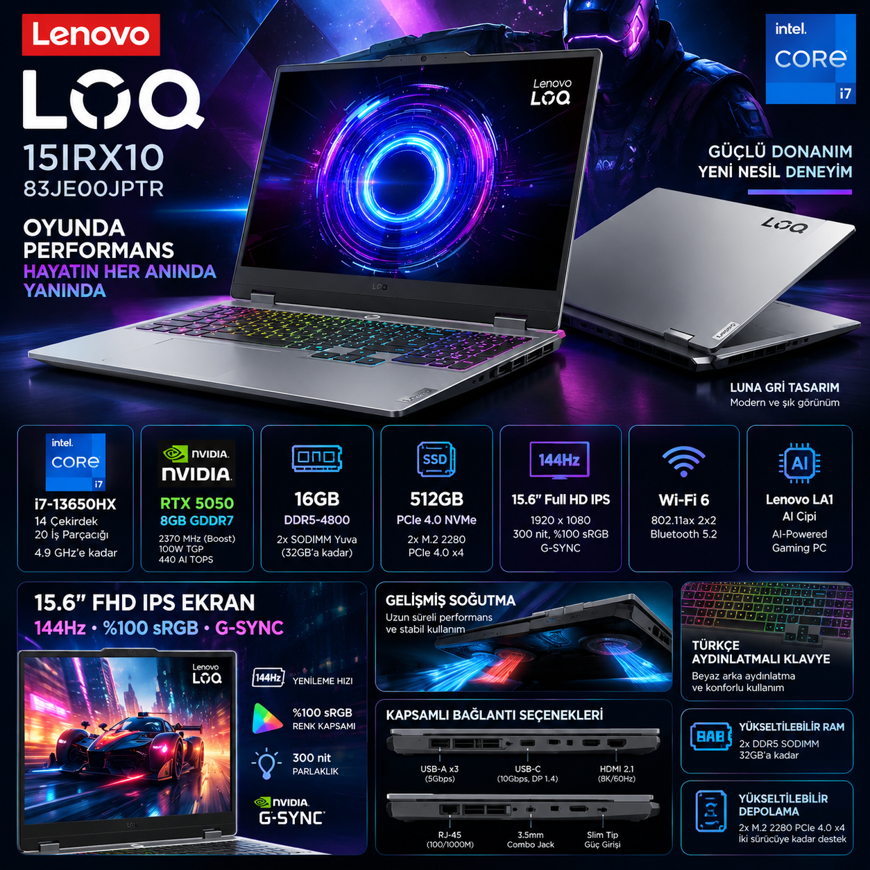 Lenovo LOQ 15IRX10 83JE00JPTR i7 RTX 5050 8GB 144Hz notebook