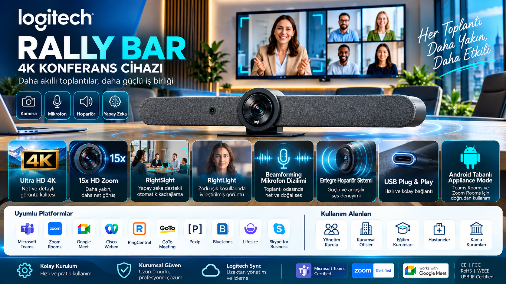 Logitech Rally Bar 4K Video Konferans Cihazı