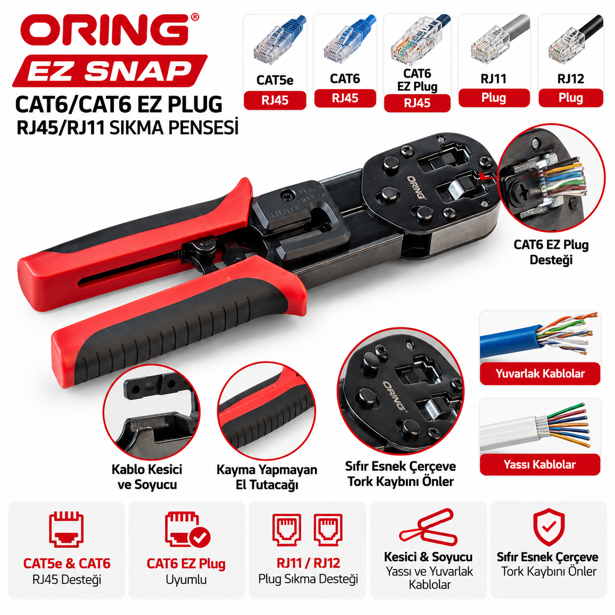 ORING EZ SNAP CAT6 EZ Plug RJ45 RJ11 RJ12 sıkma pensesi