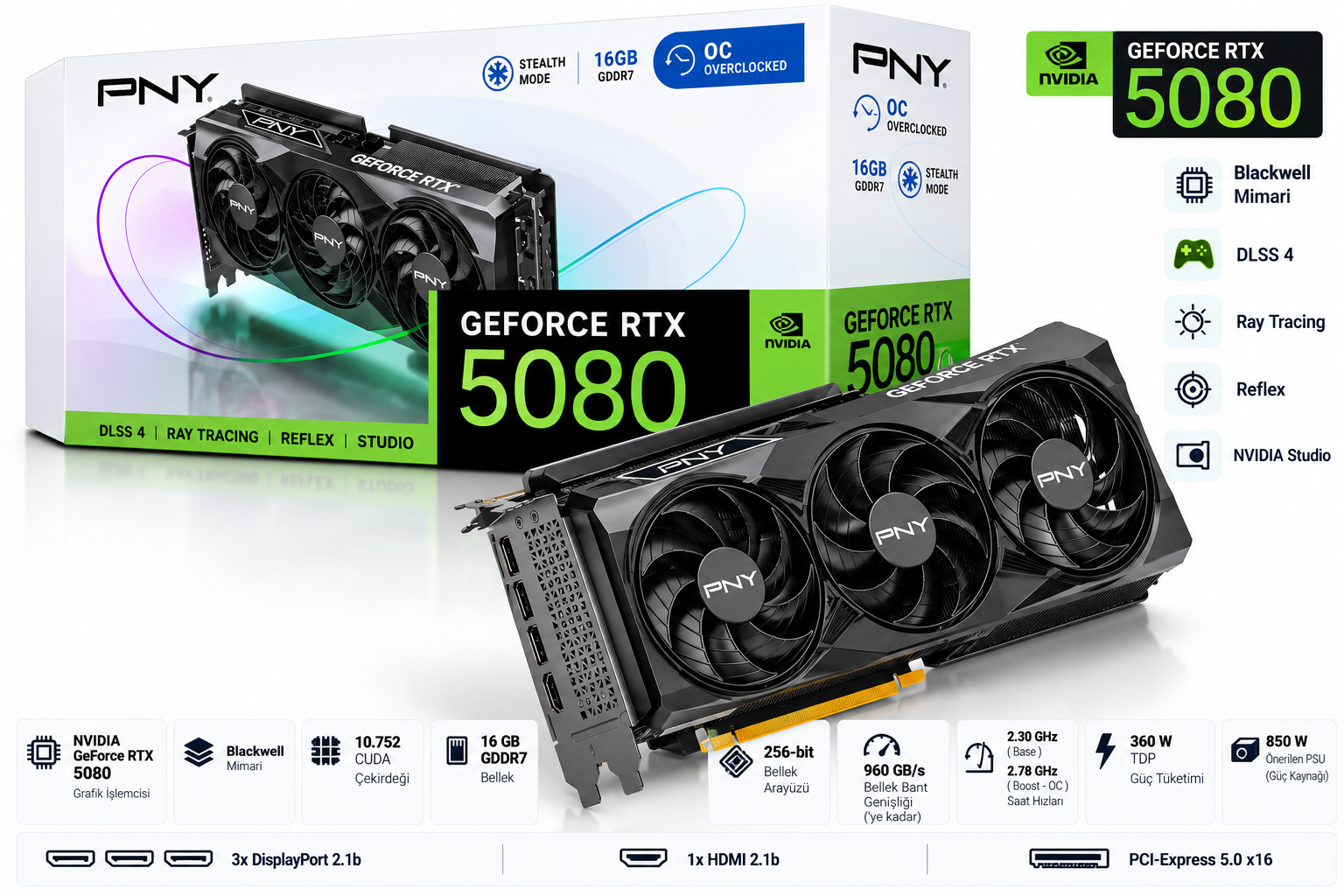 PNY VCG508016TFXPB1 GeForce RTX 5080 16GB GDDR7 ekran kartı