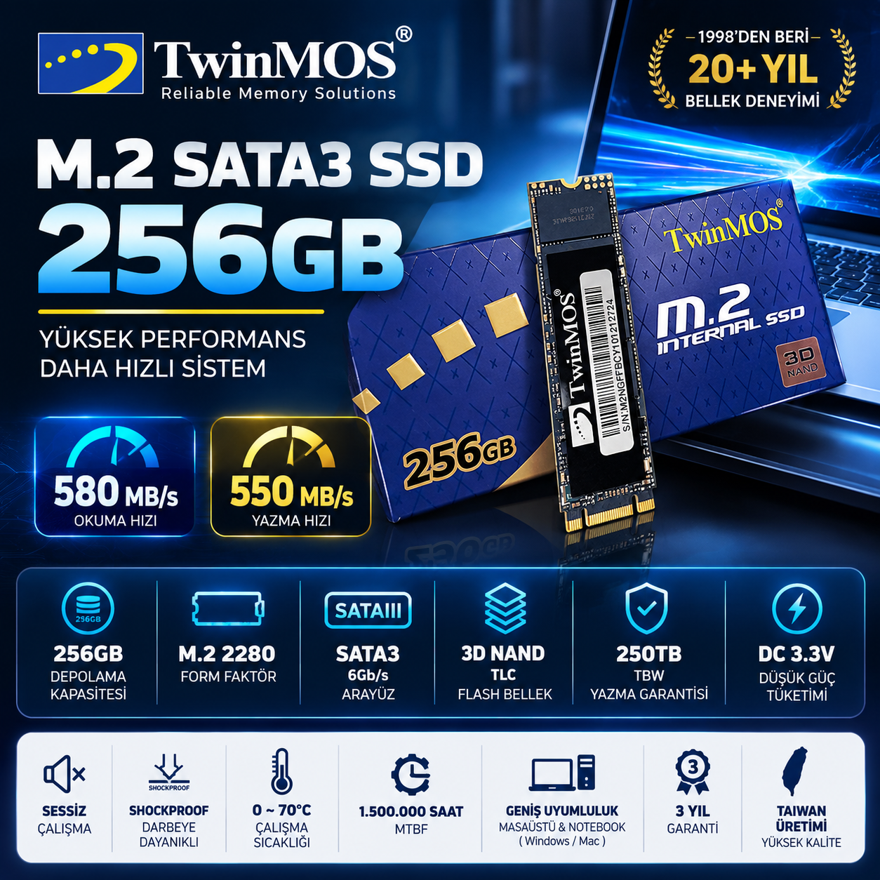 TwinMOS 256GB M.2 2280 SATA3 3D NAND SSD