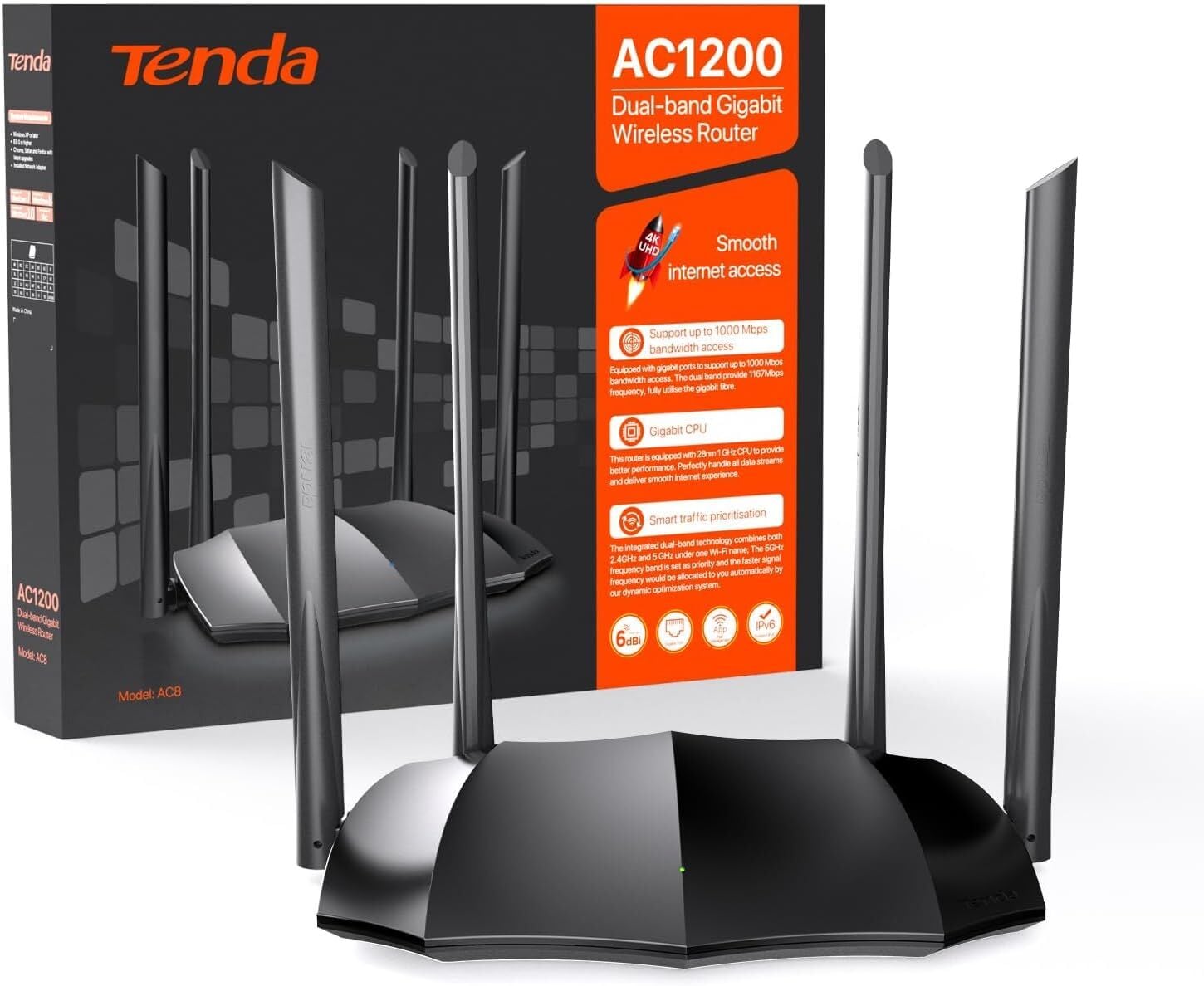 TENDA AC8 4 PORT GIGABIT 4 ANTEN DUALBAND ROUTER
