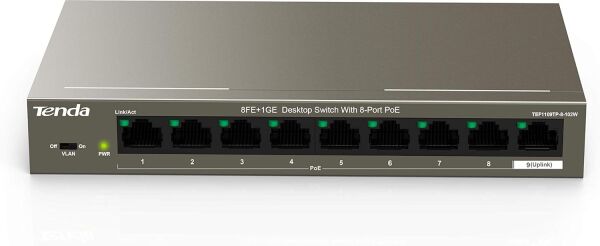 TENDA TEF1109P-8-63W 9 PORT 10/100 8 PORT POE 63WATT YONETILEMEZ DESKTOP SWITCH