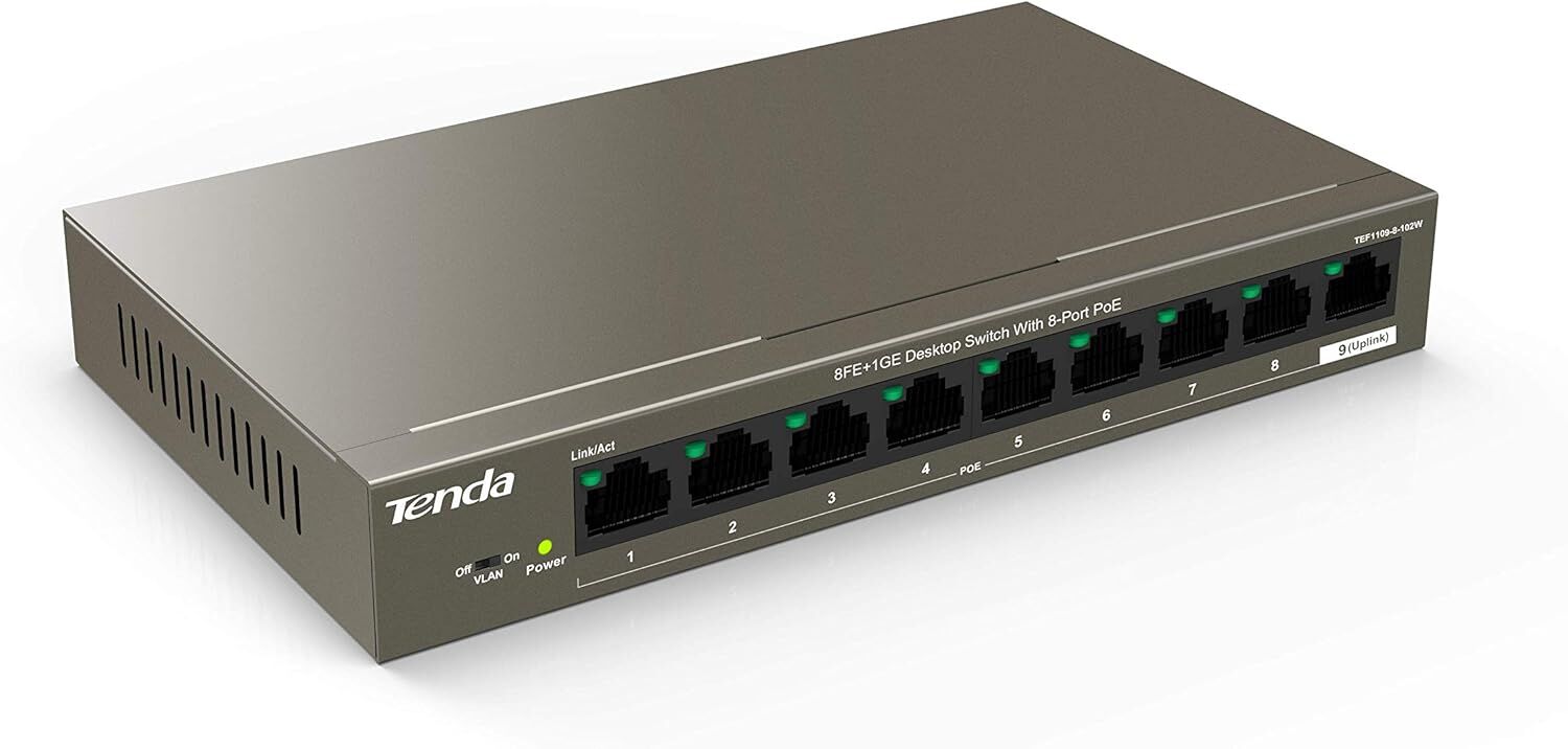 TENDA TEF1109P-8-63W 9 PORT 10/100 8 PORT POE 63WATT YONETILEMEZ DESKTOP SWITCH
