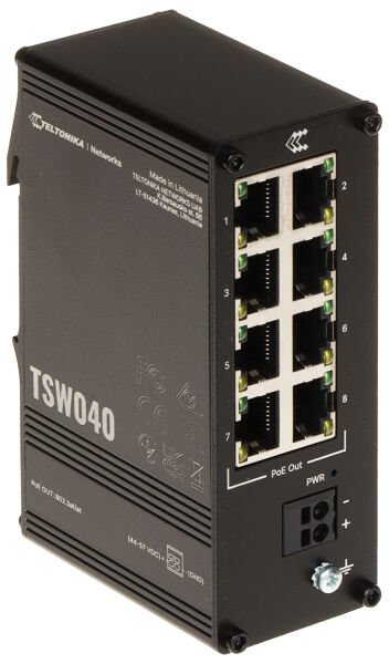 Teltonika TSW040 8x10/100 Endüstriyel Ethernet Switch Poe+