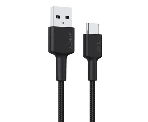 Aukey CB-CD30-BK Naylon Örgülü USB-A Type-C Şarj Kablosu 0.9M